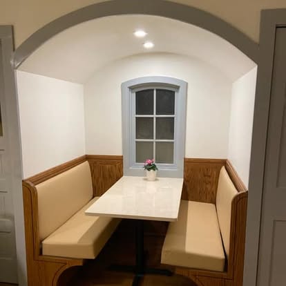 Built-in breakfast nook with custom banquette cushions