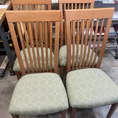 Set of dining chairs with new green patterned seats
