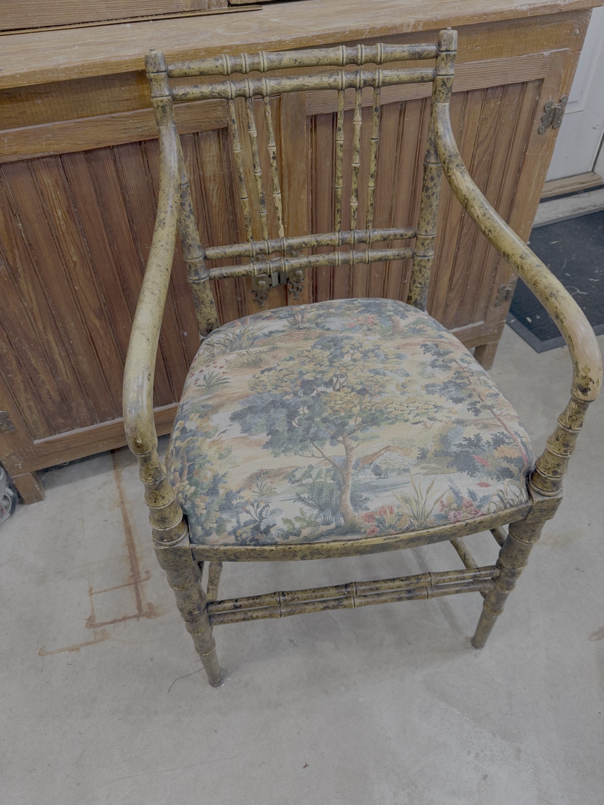 Faux-bamboo armchair after reupholstery