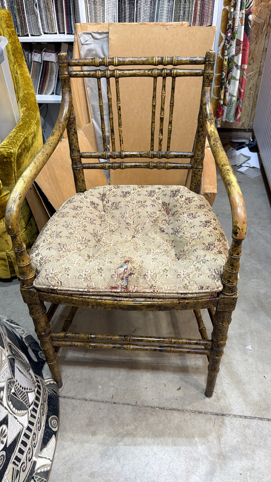 Faux-bamboo armchair before reupholstery
