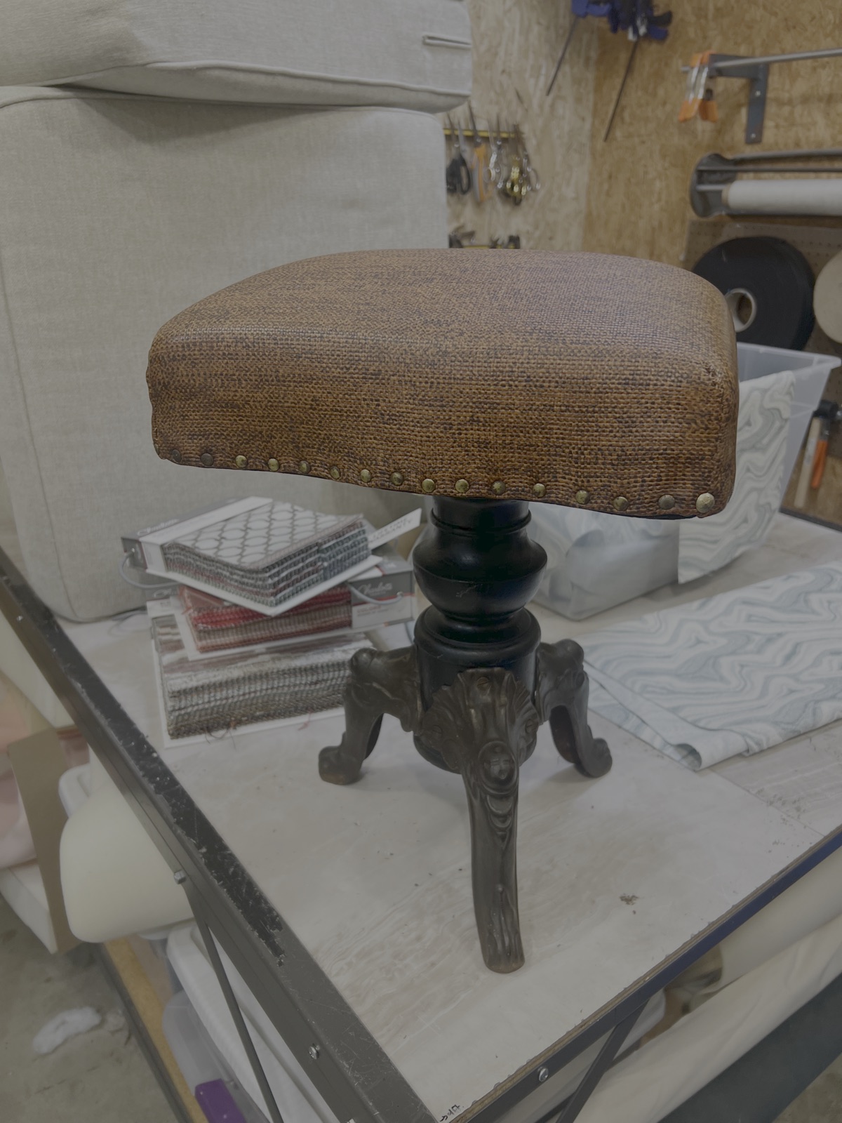 Piano stool before reupholstery