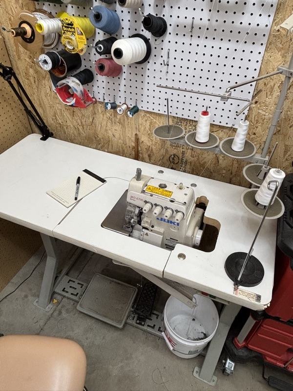Industrial sewing machine at the workbench